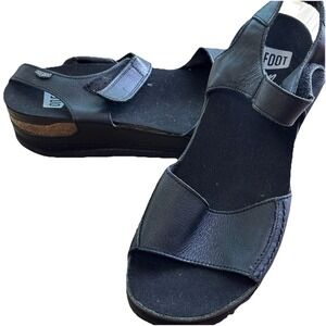 OnFoot Zen Women 10.5 EU 42 Black Leather Cynara Wedge Sandal Open Toe Slingback